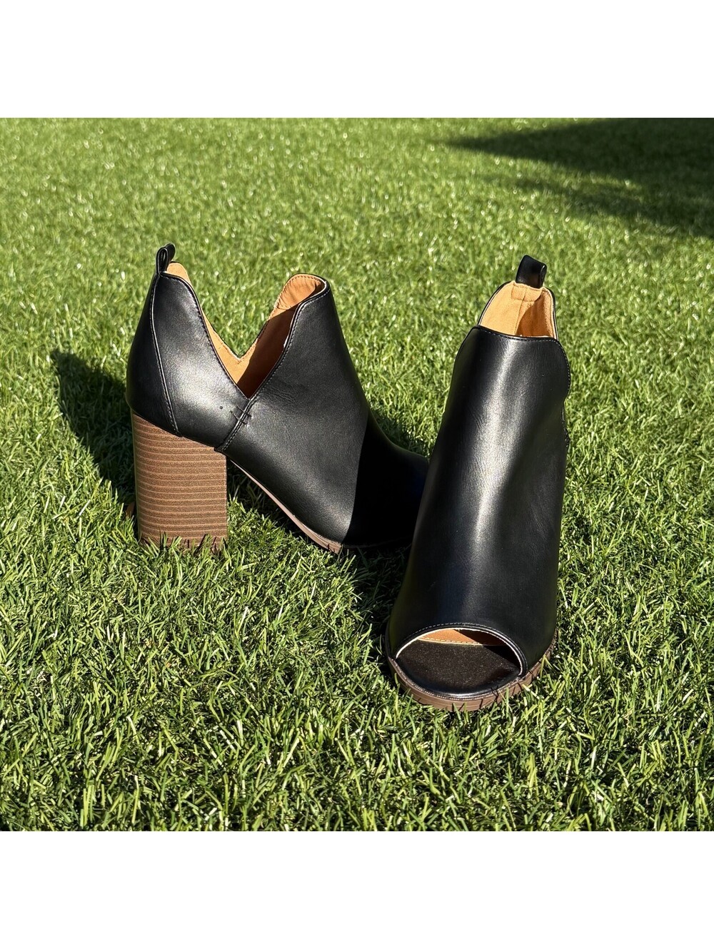 Qupid Hattie Peep Toe Booties Black